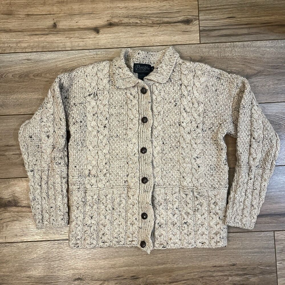 Peregrine Cardigan Sweater Oatmeal Brown Button Up 100% Pure New Wool Women's M